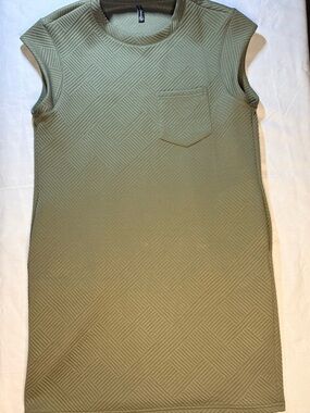 Sleeveless Olive Tank Dress with Textured Geo Pattern - Women